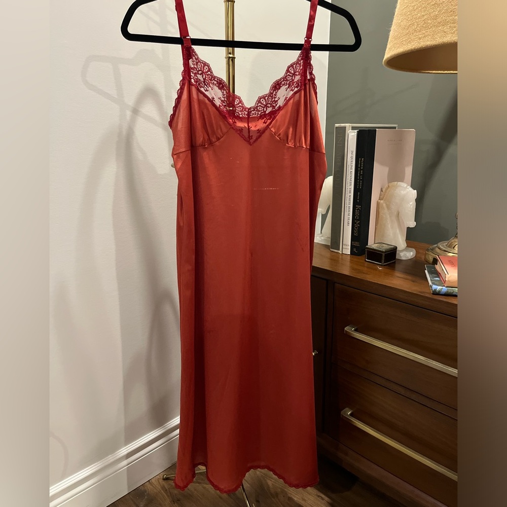 Elegant Red Lace Trim Nightgown